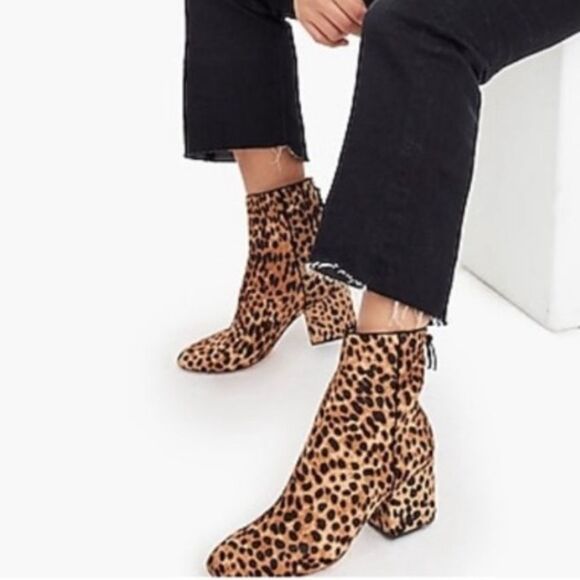 J. Crew Leopard Willa Calf Hair Booties 8 - Picture 1 of 8